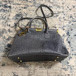 Borse in Pelle Made in Italy Ostrich Leather Bag Blue Gray Purse Twist Lock